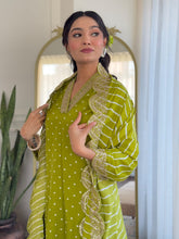 PISTA  COLOURED  WOMEN'S  REYON EMBROIDERED  KURTA WITH PANT DUPATTA SET